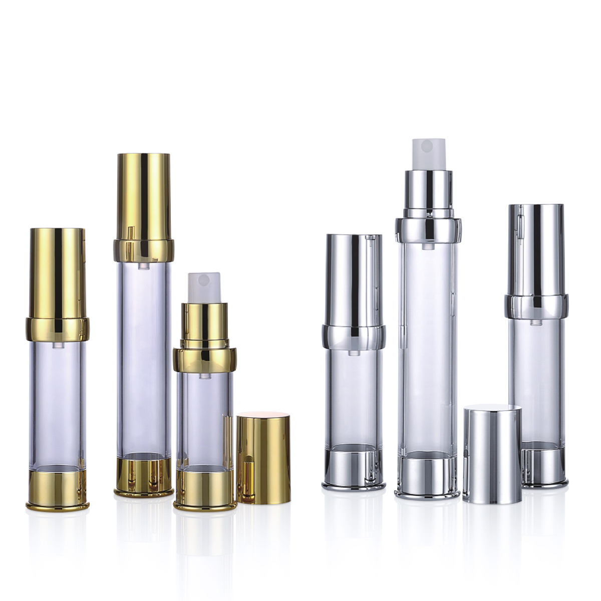 15 ml 20 ml 30 ml 50 ml Mini glanzend goud/zilver Airless Pump Spray Lotion Bottle L08