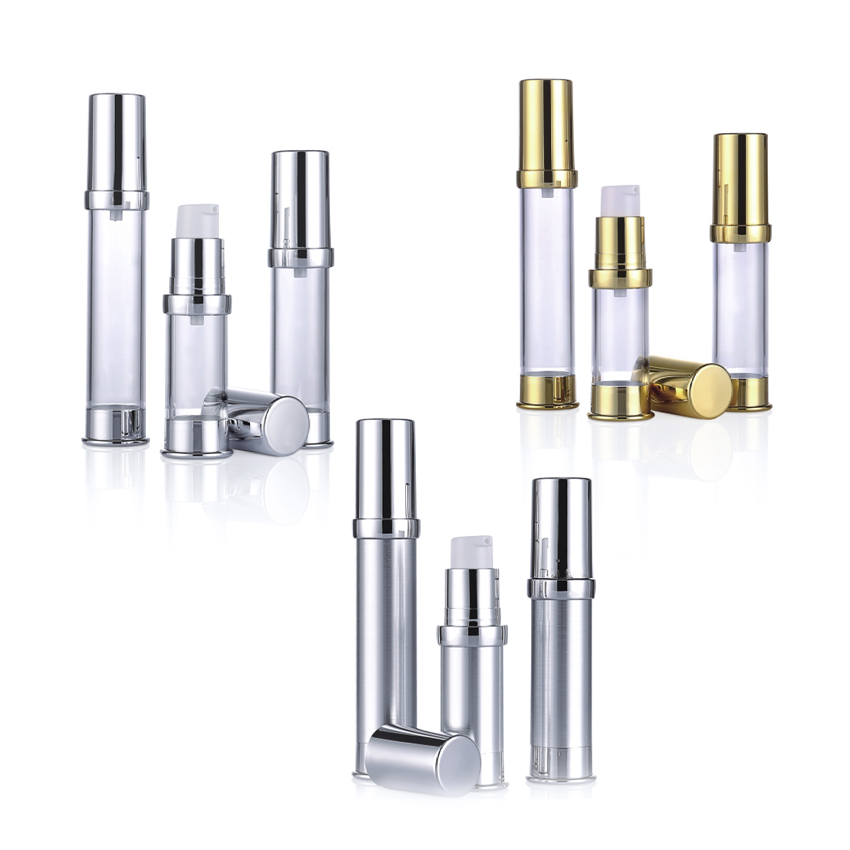 15 ml 20 ml 30 ml gouden zilver plastic kleine lotion luchtloze pompfles voor monster L09