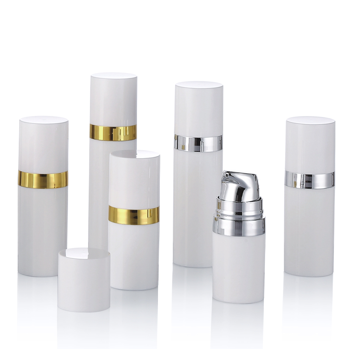 15 ml 30 ml 50 ml witte luchtloze pompfles met gouden lijndop PP Airless cosmetische fles voor lotioncrème L15