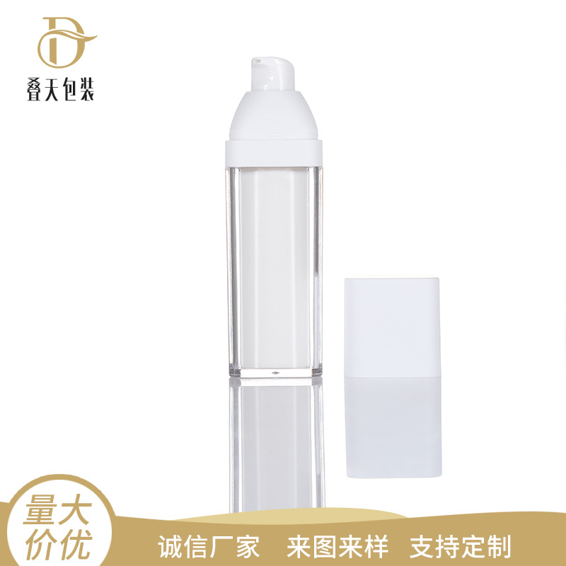 Witte vierkante vacuümlotionfles 15/50 ml dubbele laag roterende pers essentie cosmetica subpakket vacuümfles